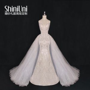 Bespoke two-way wedding dress with Lazaro beading